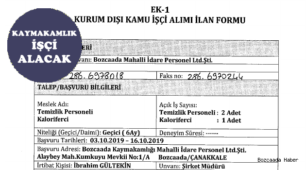 Kaymakamlık geçici olarak 3 personel alacak